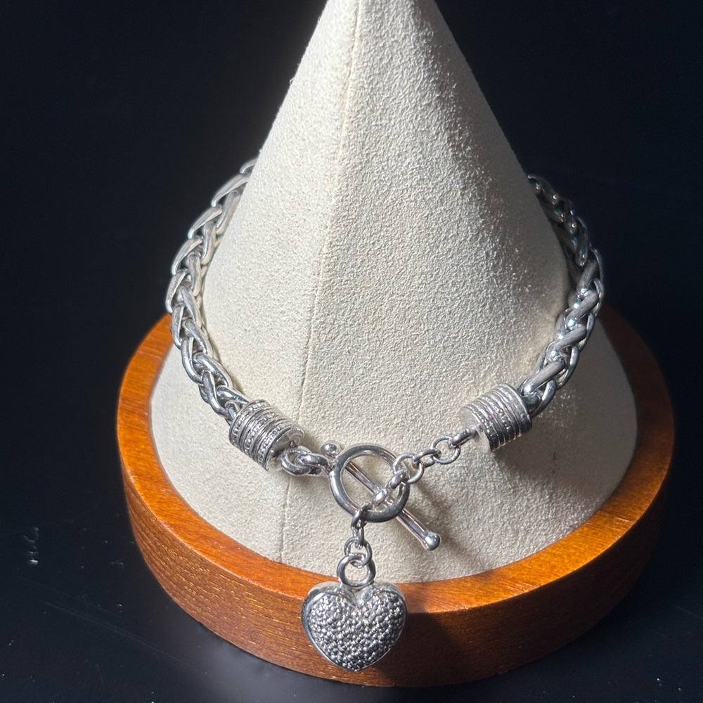 Elegant Silver Heart Diamond Charm Bracelet